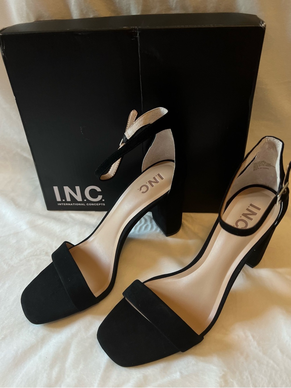 INC International Concepts Black Block Heel Ankle Strap Sandals
